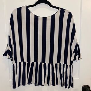 Zara TRF navy and white striped peplum top